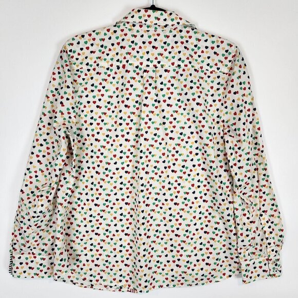 Talbots Multi Color Heart Print Collared Button Front Shirt Preppy Valentine's - Picture 6 of 11